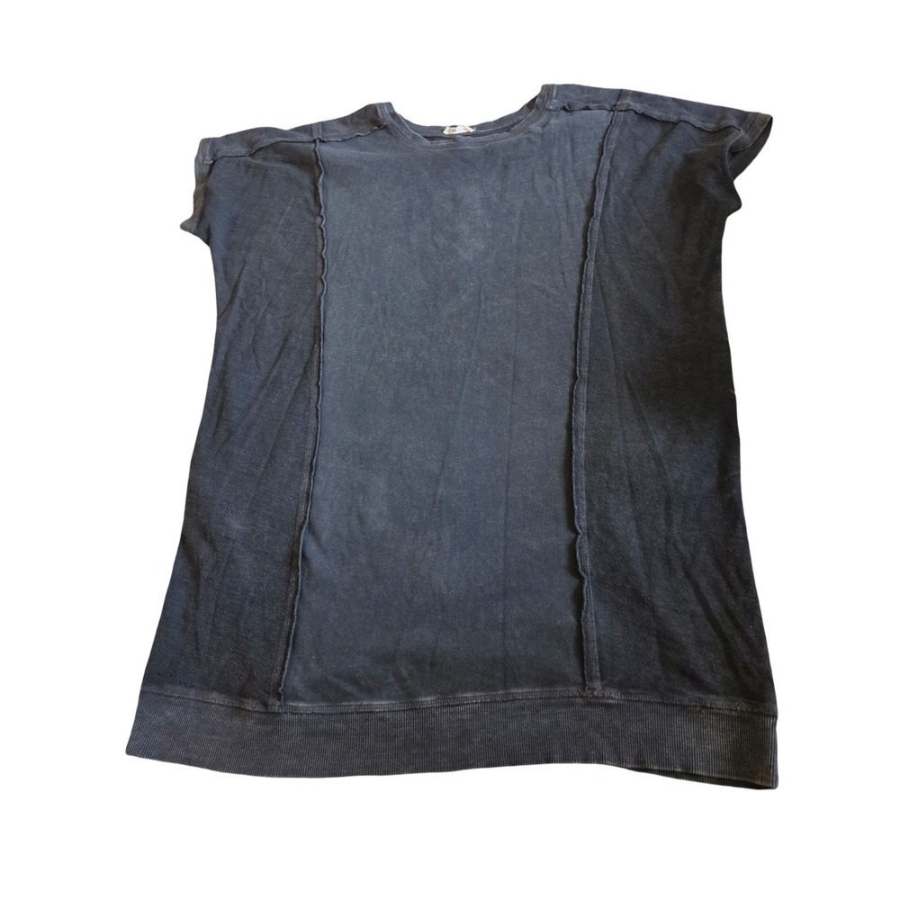 Easel Womens Mineral Wash Exposed Seam Short Sleeve Top Charcoal Grey Small